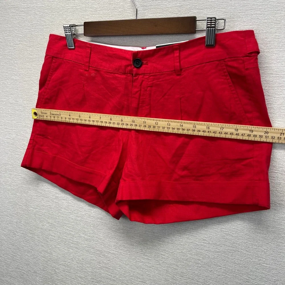 Banana Republic Martin Fit Shorts Womens 10 Red Linen Cotton Cuffed‎ Casual New